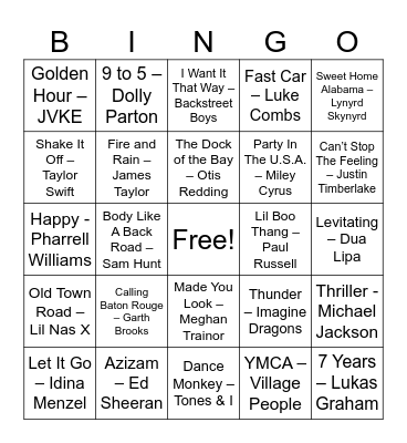 Music Bingo Card
