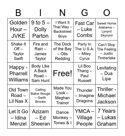 Music Bingo Card
