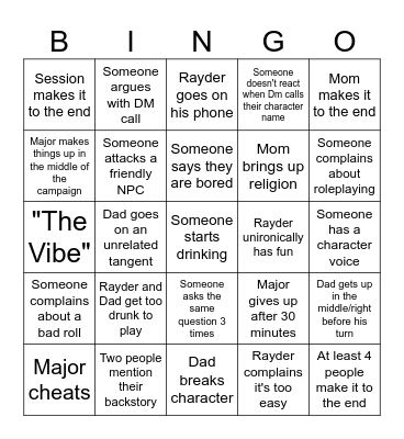 Family DND Bingo Card