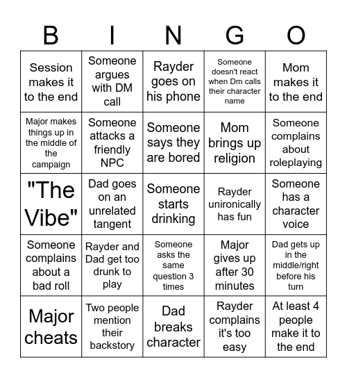 Family DND Bingo Card