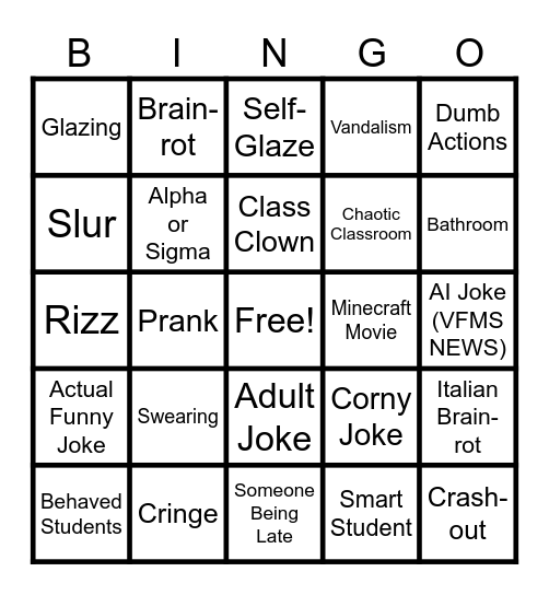 School Bingo Card