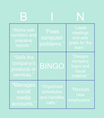 Professions Bingo Card