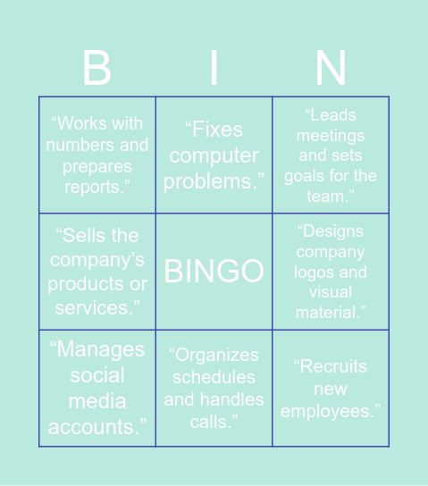 Professions Bingo Card