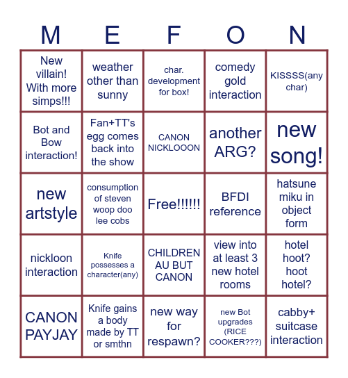 II S4 BINGO!!! Bingo Card