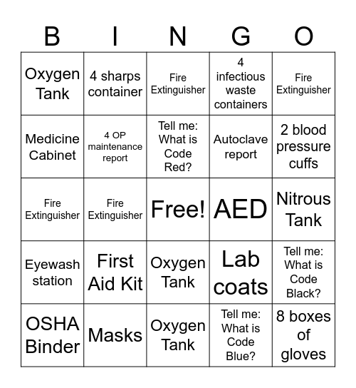 Canoe OSHA Bingo Card