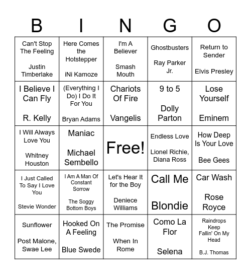 Bingo At The Movies Bingo Card