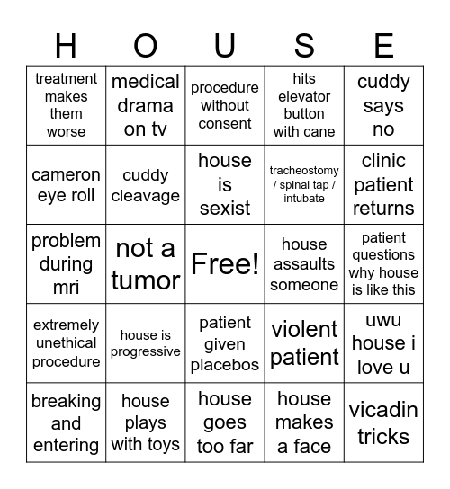 House Bingo Card
