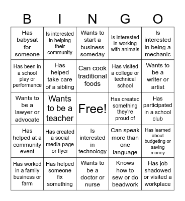 Career Bingo Card