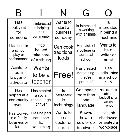 Career Bingo Card