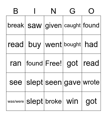 IRREGULAR VERBS Bingo Card