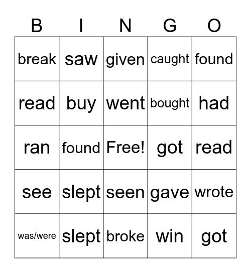 IRREGULAR VERBS Bingo Card