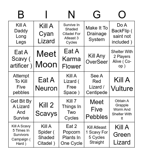 Rainworld Bingo Card