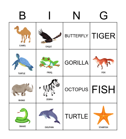 Wild Animals Bingo Card
