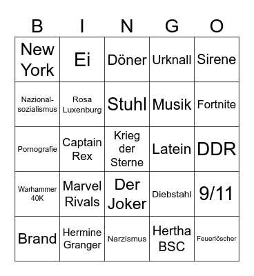Wiki Bingo Card
