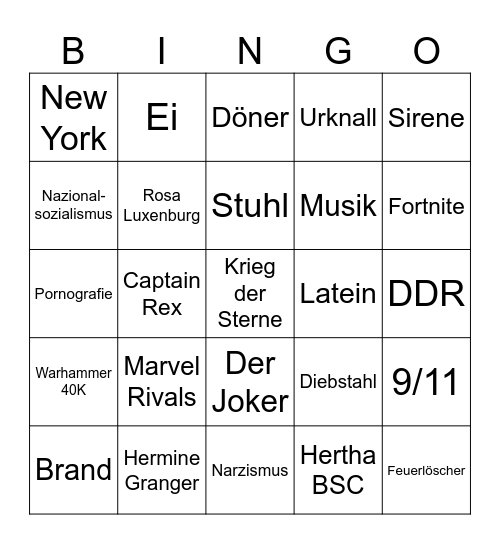 Wiki Bingo Card
