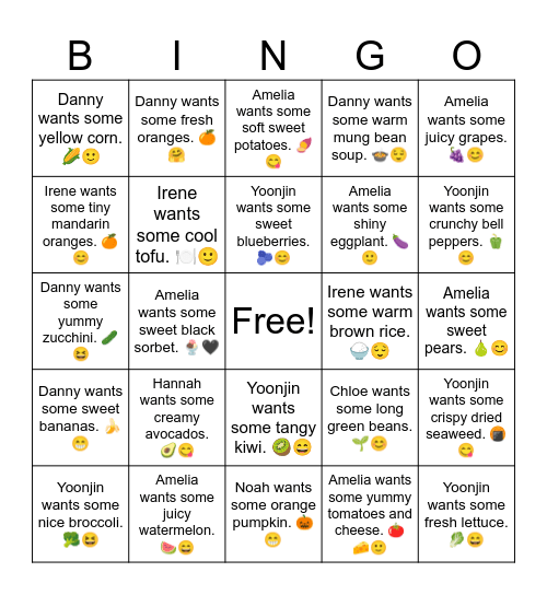 Danny wants some sweet bananas. medium Bingo Card