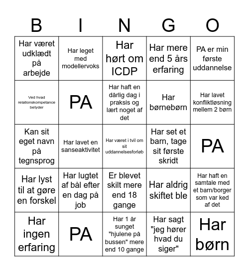 PA Bingo Card