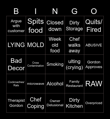 Kitchen Nightmares Bingo Card