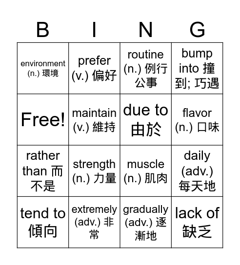 B2U5 Review Bingo Card