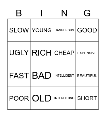 Comparatives Bingo Card