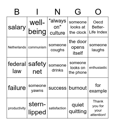 work life balance Bingo Card