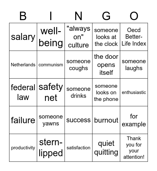 work life balance Bingo Card