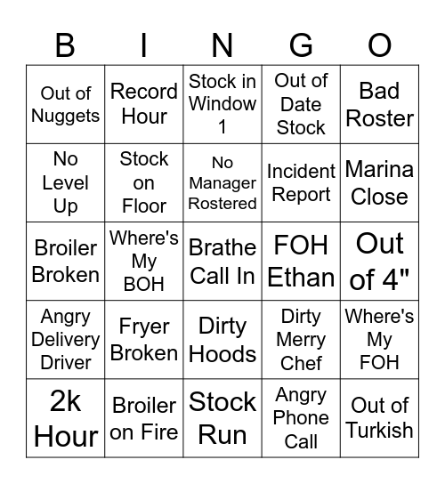 HJ's Lake Haven Bingo Card