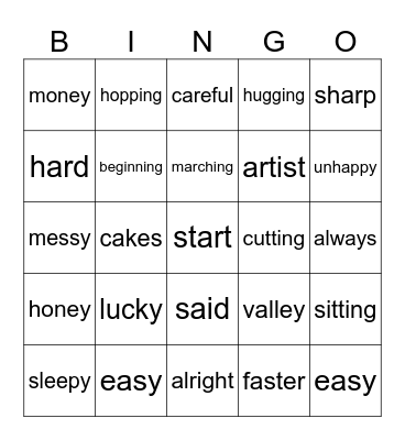 Word Bing Bingo Card