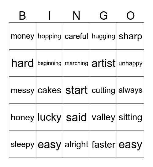 Word Bing Bingo Card
