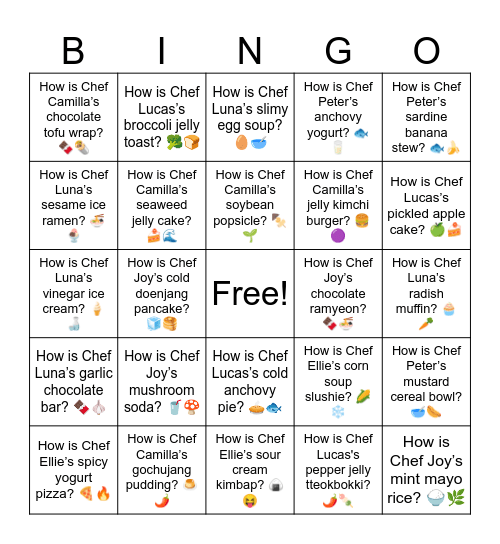 How is Chef Peter's wasabi ice cream burger? 🍔🍦 Bingo Card