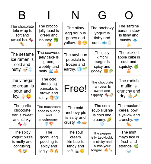 The wasabi ice cream burger is spicy and freezing. 🌶️❄️ Bingo Card