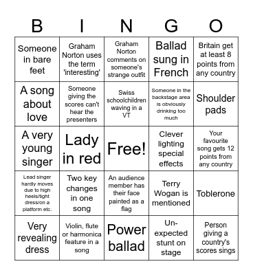 Eurovision Bingo Card