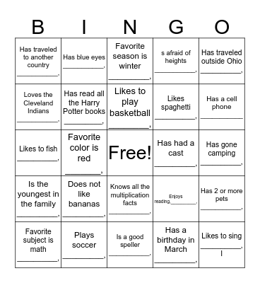 Mix-It Up  Bingo Card