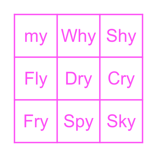 English sounds : -y = อาย Bingo Card
