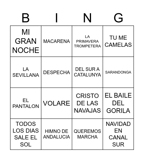 Bingo La perra Andaluza Bingo Card