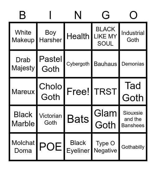 GOTH BINGO Card