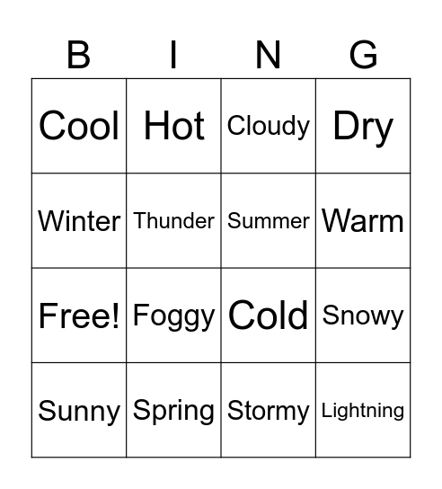 weather and season Bingo Card