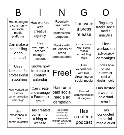 CoP Comms Rollout Meeting Bingo Card