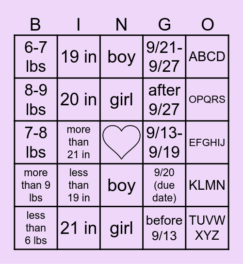 Ysa & Sandro's Baby Shower Predictions Bingo Card