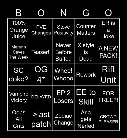 E7 MAY UPDATES Bingo Card