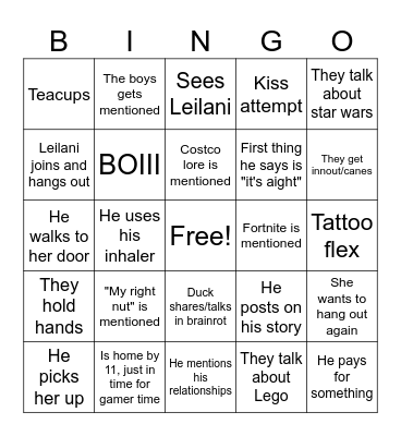 Duck Disney Bingo Card