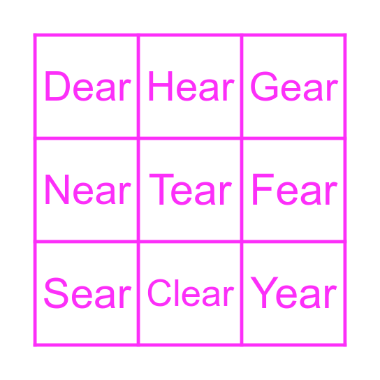 English sounds : -ear = เอีย(ร) Bingo Card