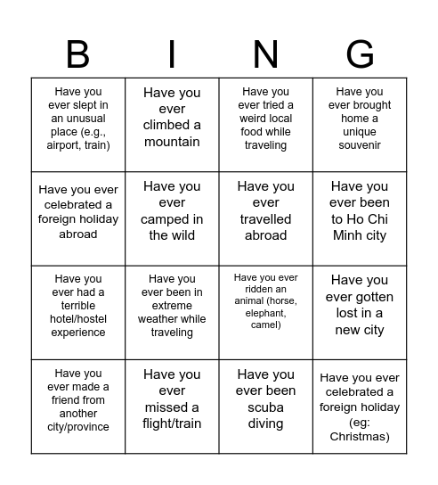 Have you ever Bingo Card