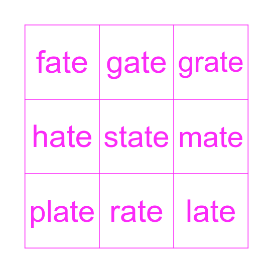 English sounds : ate = เอท Bingo Card
