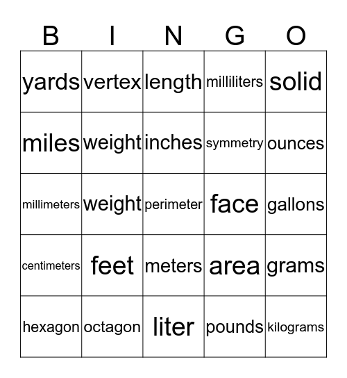 Math Bingo Card