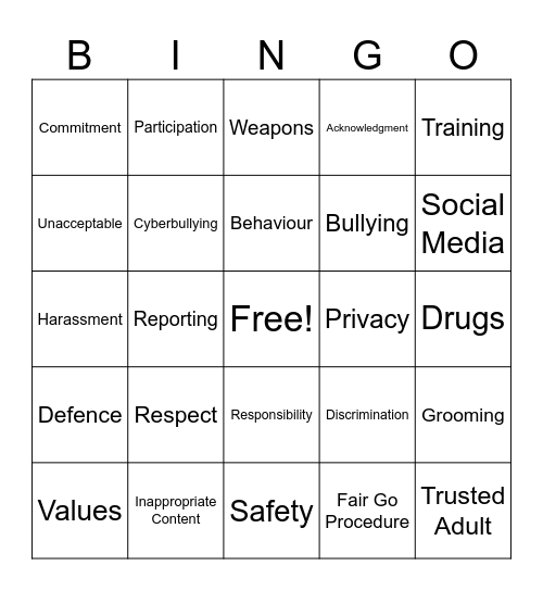 Code of Conduct Bingo Card
