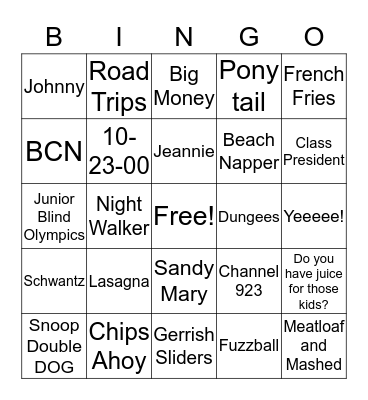 Super Sweet 16 Fatz and Skook Bingo Card