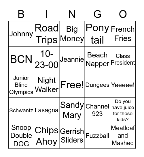 Super Sweet 16 Fatz and Skook Bingo Card