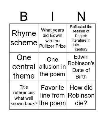 Eros Turannos Bingo Card