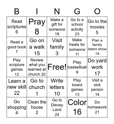 Church Bingo Card